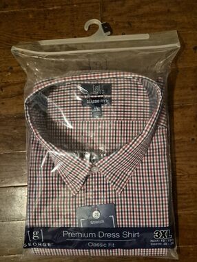 George Red & Blue Gingham Classic Fit Dress Shirt Mens Sz 3XL
